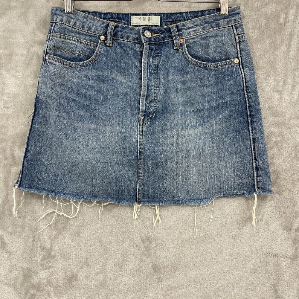 We the Free Fray Hem Button Fly 100% Cotton Denim Skirt Back Buckle